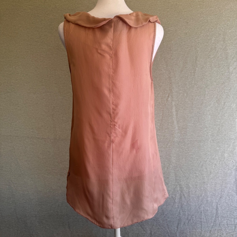 Vera Wang Lavender Label Silk Sleeveless Tie Neck Pleated Blouse Dusty Rose 10 - Picture 4 of 9